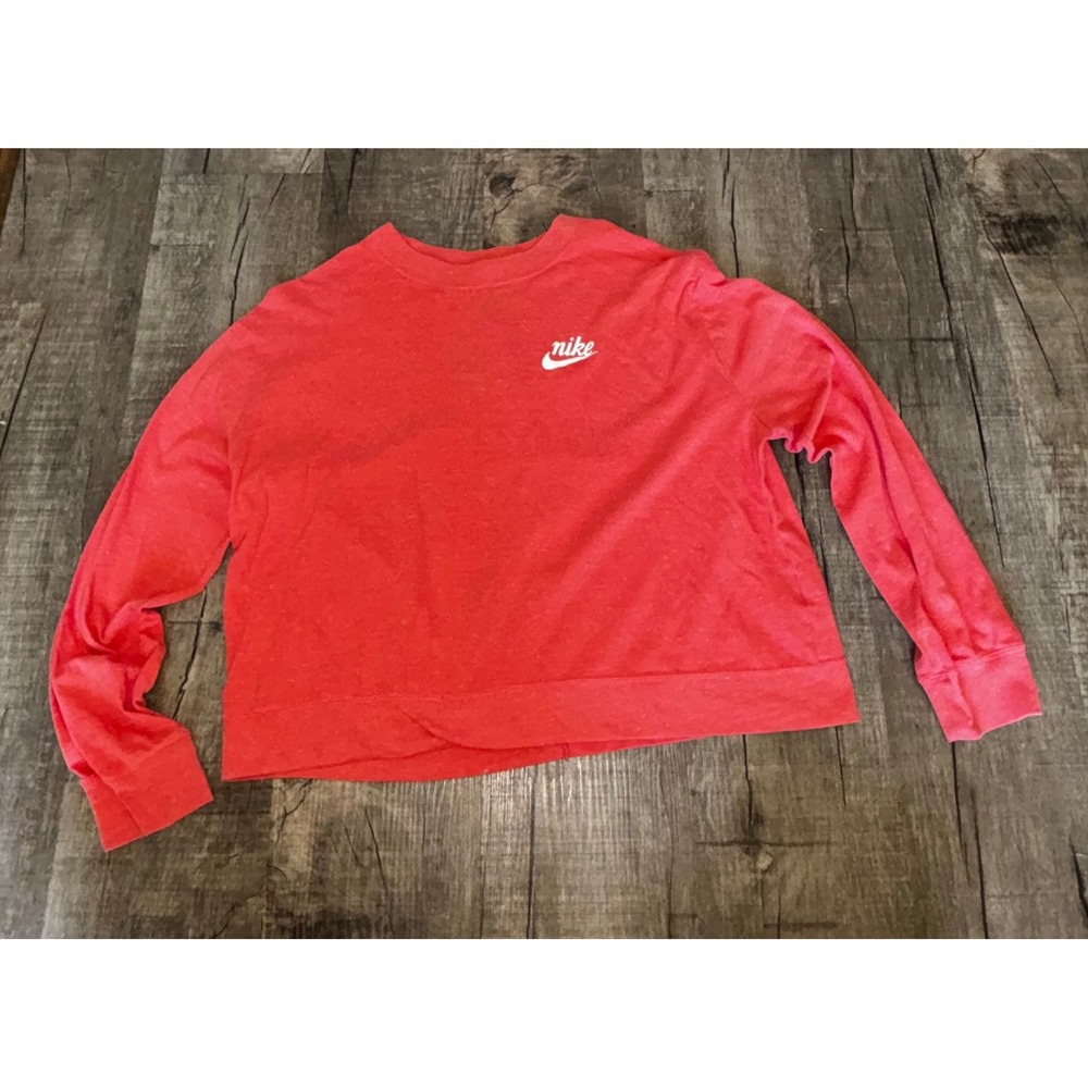 Nike Sportswear Womens Long Sleeve Crewneck Top Heathered Coral Pink Large Logo